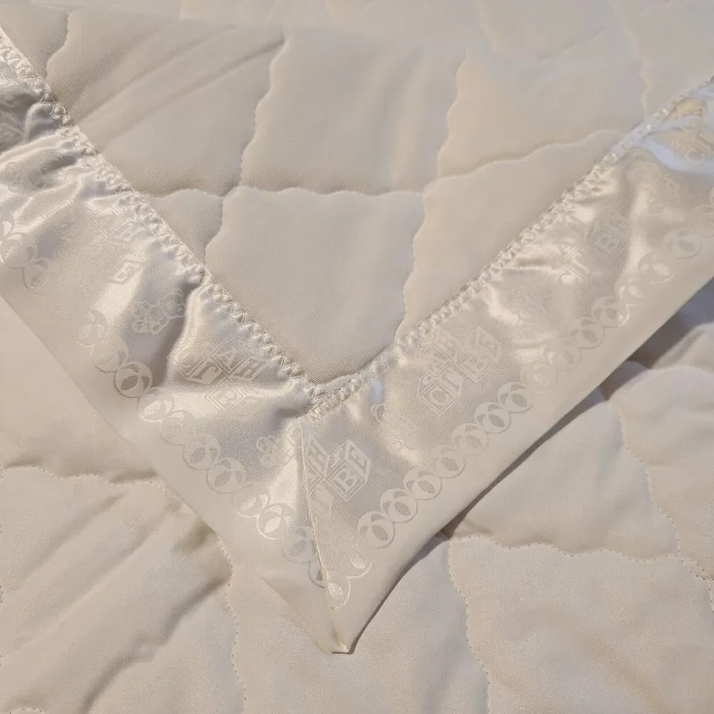 Sears Dura-Puff Baby Blanket Comforter Solid White Satin Trim Bears Blocks Quilt